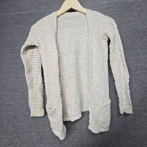 Pink Republic Girls Cream Popcorn Knit Metallic Open Front Cardigan  S 7/8